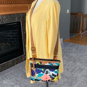 Fossil Floral Crossbody Bag with Brown Strap, like new.